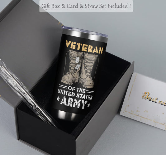 Cosictic Veteran's Day Gift For Veteran, Military Veteran 20 Oz Travel Tumbler, Birthday Christmas Gift For Us Army Veteran Men Grandpa Papa