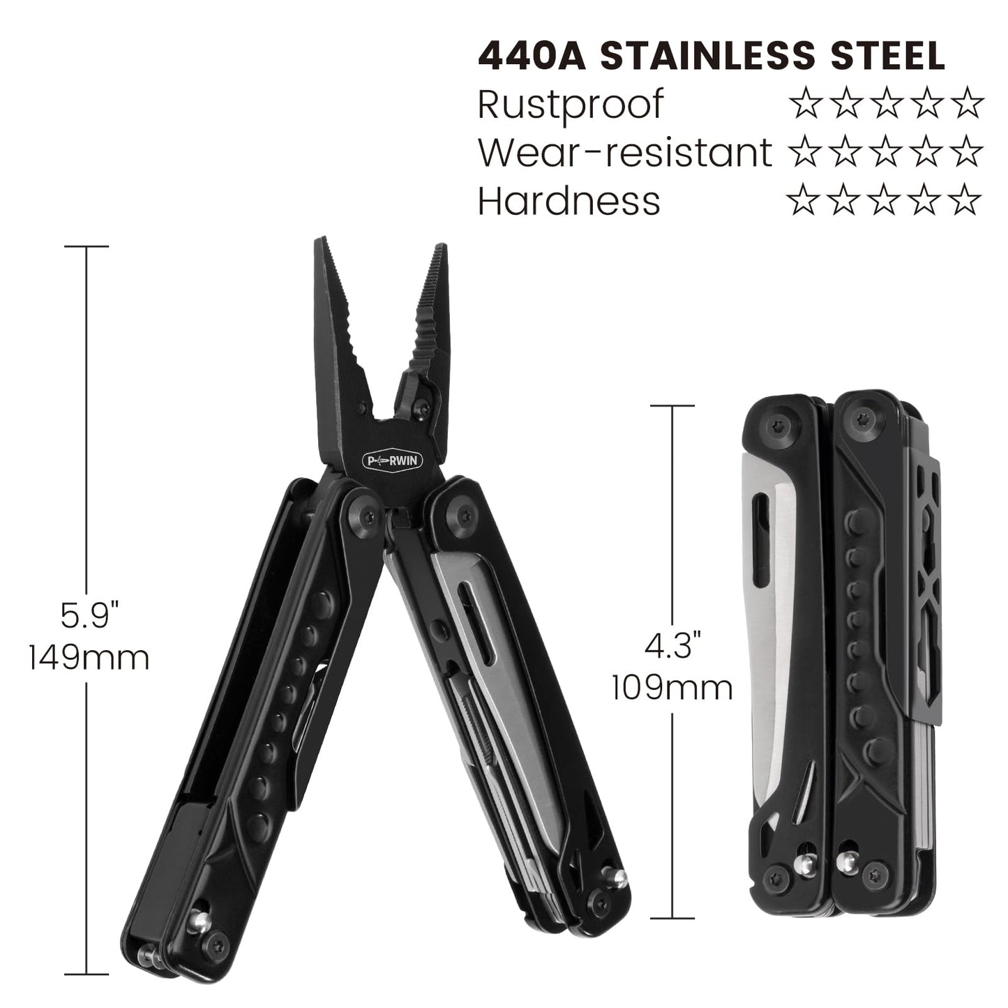 Multitool, 17-in-1 Stainless Steel Multi Tool Pliers with Self-Locking, Pocket Knife, Nylon Sheath, Professional (EDC) Multi-Tool for Survival, Camping and Hunting, Hiking, Simple Repair