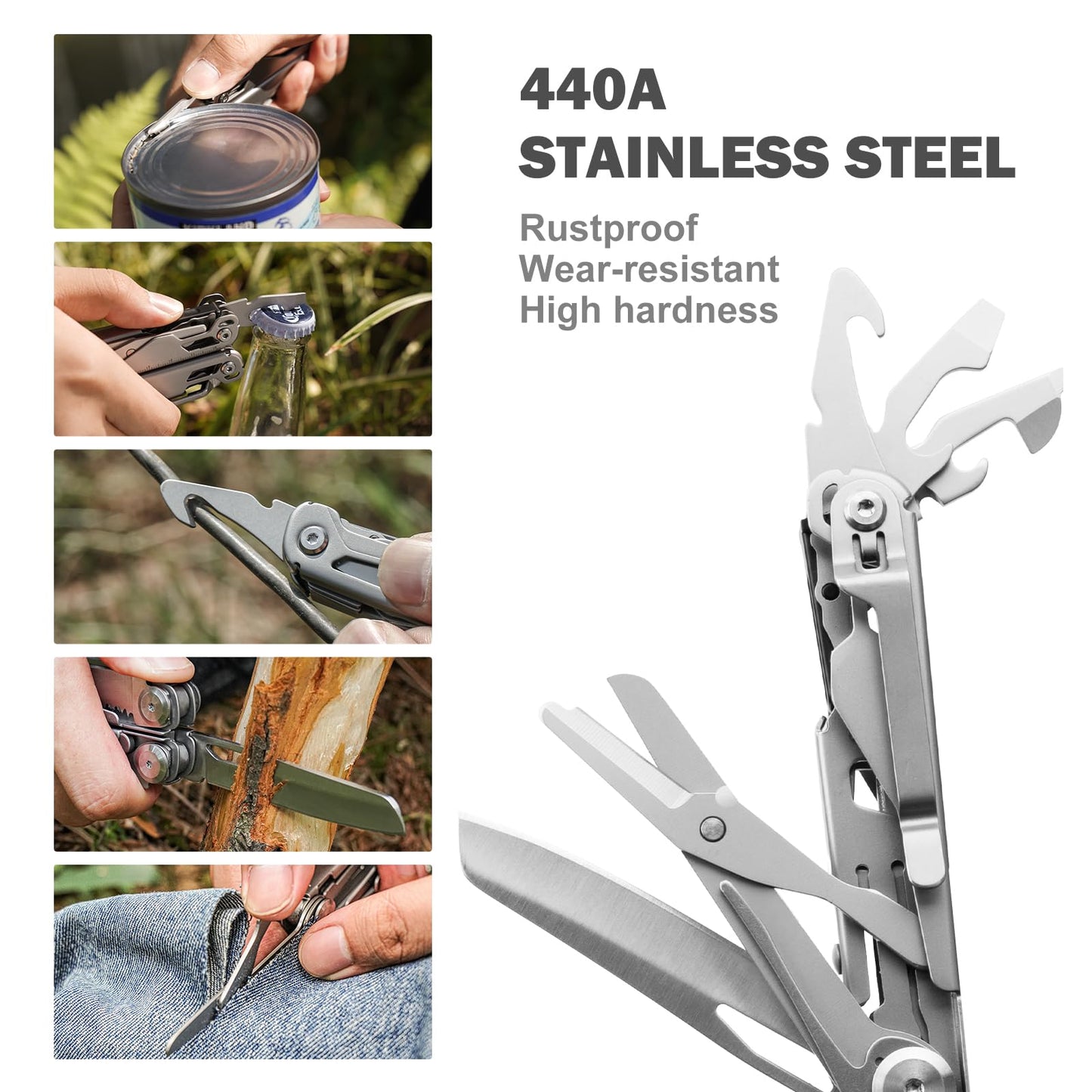 Multitool, 17-in-1 Stainless Steel Multi Tool Pliers with Self-Locking, Pocket Knife, Nylon Sheath, Professional (EDC) Multi-Tool for Survival, Camping and Hunting, Hiking, Simple Repair