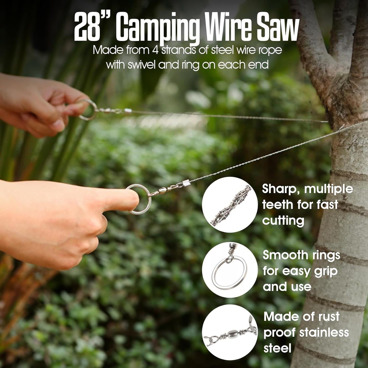 Ultimate Flint Fire Starter Kit with Pouch — Weatherproof Emergency Survival Kit Incl Camping Fire Saw, Magnesium Fire Starter, Fat Rope, Char Cloth, Rope Lighter, & Sticks for Outdoors