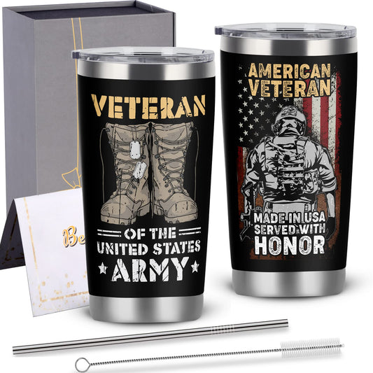 Cosictic Veteran's Day Gift For Veteran, Military Veteran 20 Oz Travel Tumbler, Birthday Christmas Gift For Us Army Veteran Men Grandpa Papa