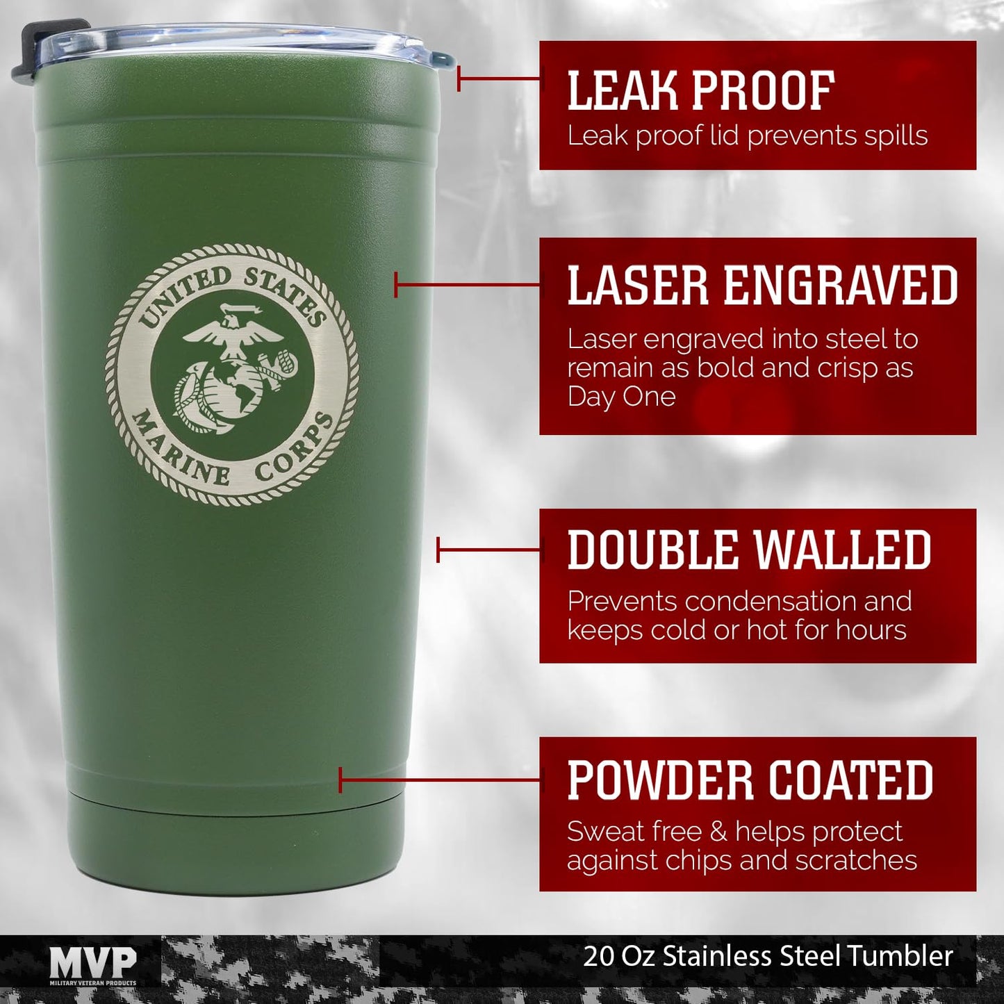 Military Gift Shop 20oz Army Green Tumbler – Double Wall Vacuum Insulated Stainless Steel US Army Green Tumbler– Army Gifts