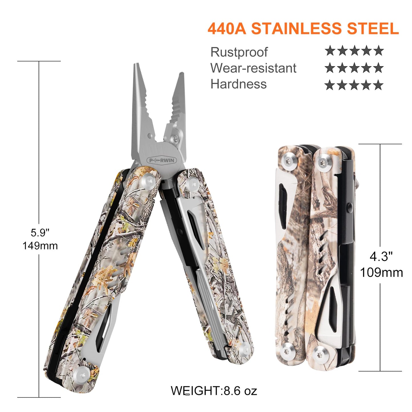 Multitool, 17-in-1 Stainless Steel Multi Tool Pliers with Self-Locking, Pocket Knife, Nylon Sheath, Professional (EDC) Multi-Tool for Survival, Camping and Hunting, Hiking, Simple Repair