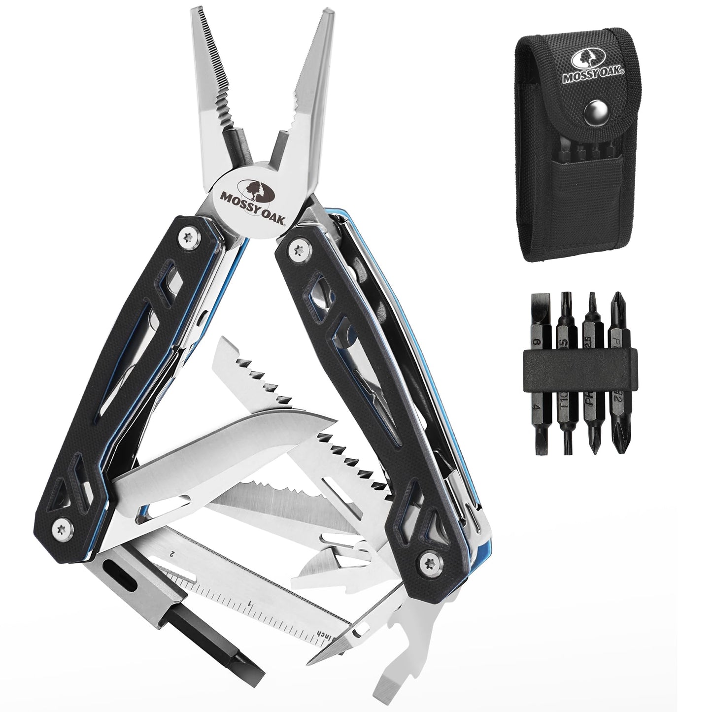 MOSSY OAK Multitool, 20-in-1 Stainless Steel Multi Tool Pliers, Self-locking Pliers with Sheath-Perfect for Outdoor, Survival, Camping, Hiking