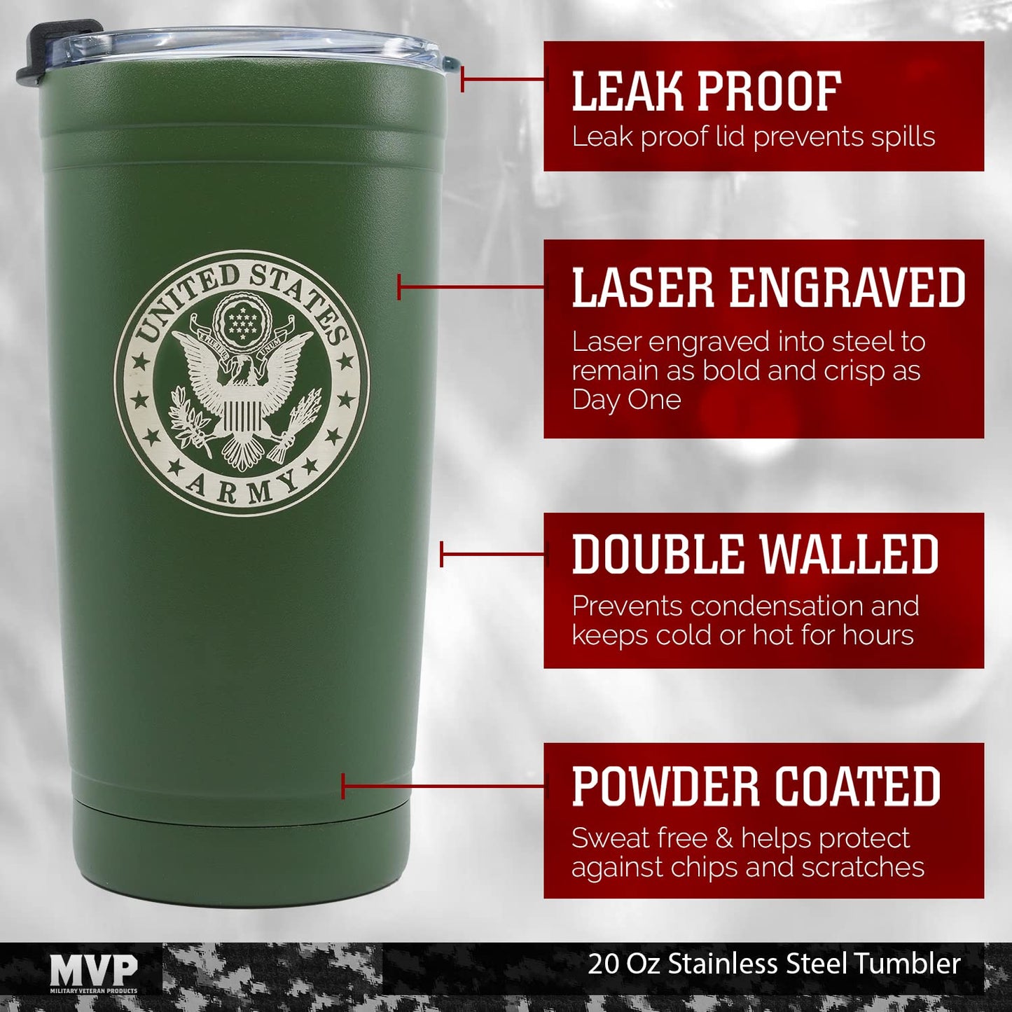 Military Gift Shop 20oz Army Green Tumbler – Double Wall Vacuum Insulated Stainless Steel US Army Green Tumbler– Army Gifts