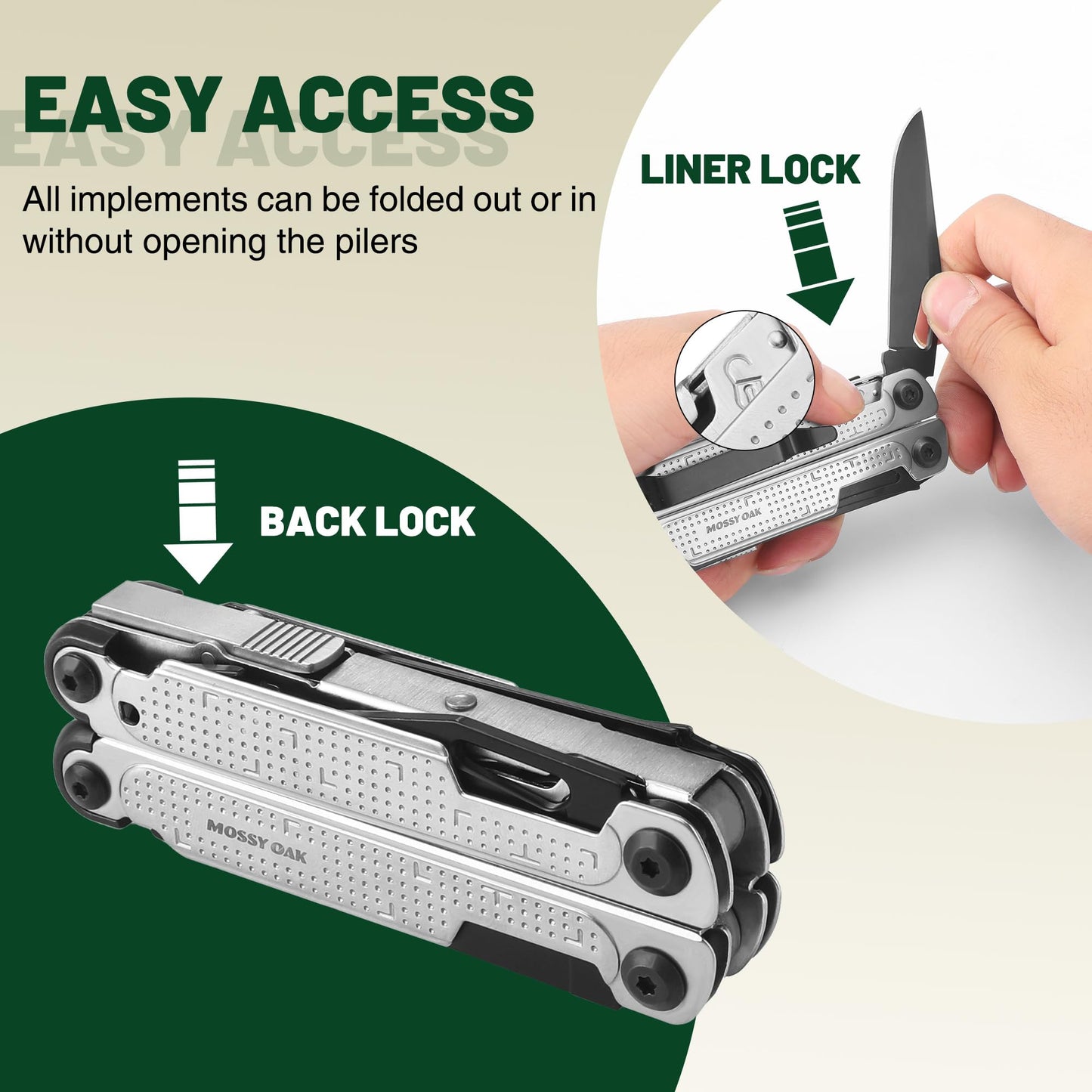 MOSSY OAK Multitool, 20-in-1 Stainless Steel Multi Tool Pliers, Self-locking Pliers with Sheath-Perfect for Outdoor, Survival, Camping, Hiking