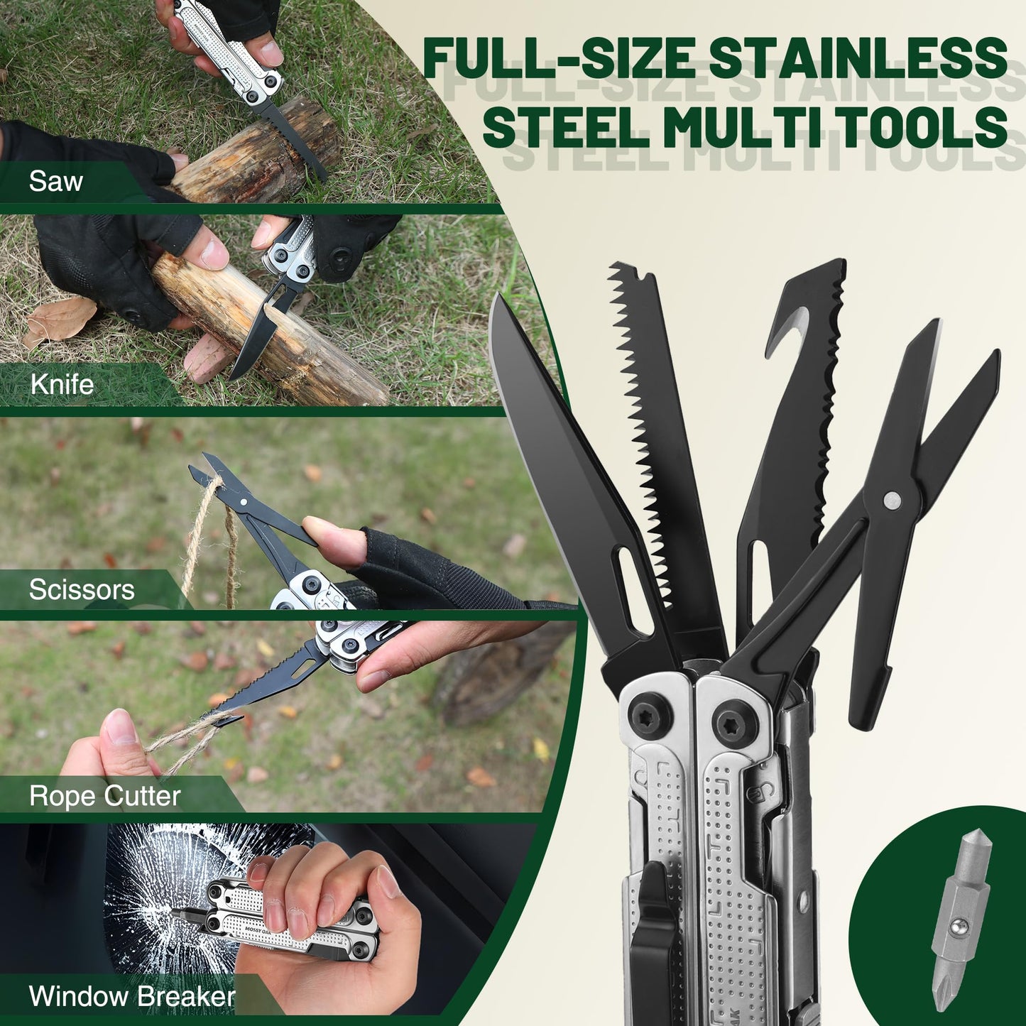 MOSSY OAK Multitool, 20-in-1 Stainless Steel Multi Tool Pliers, Self-locking Pliers with Sheath-Perfect for Outdoor, Survival, Camping, Hiking