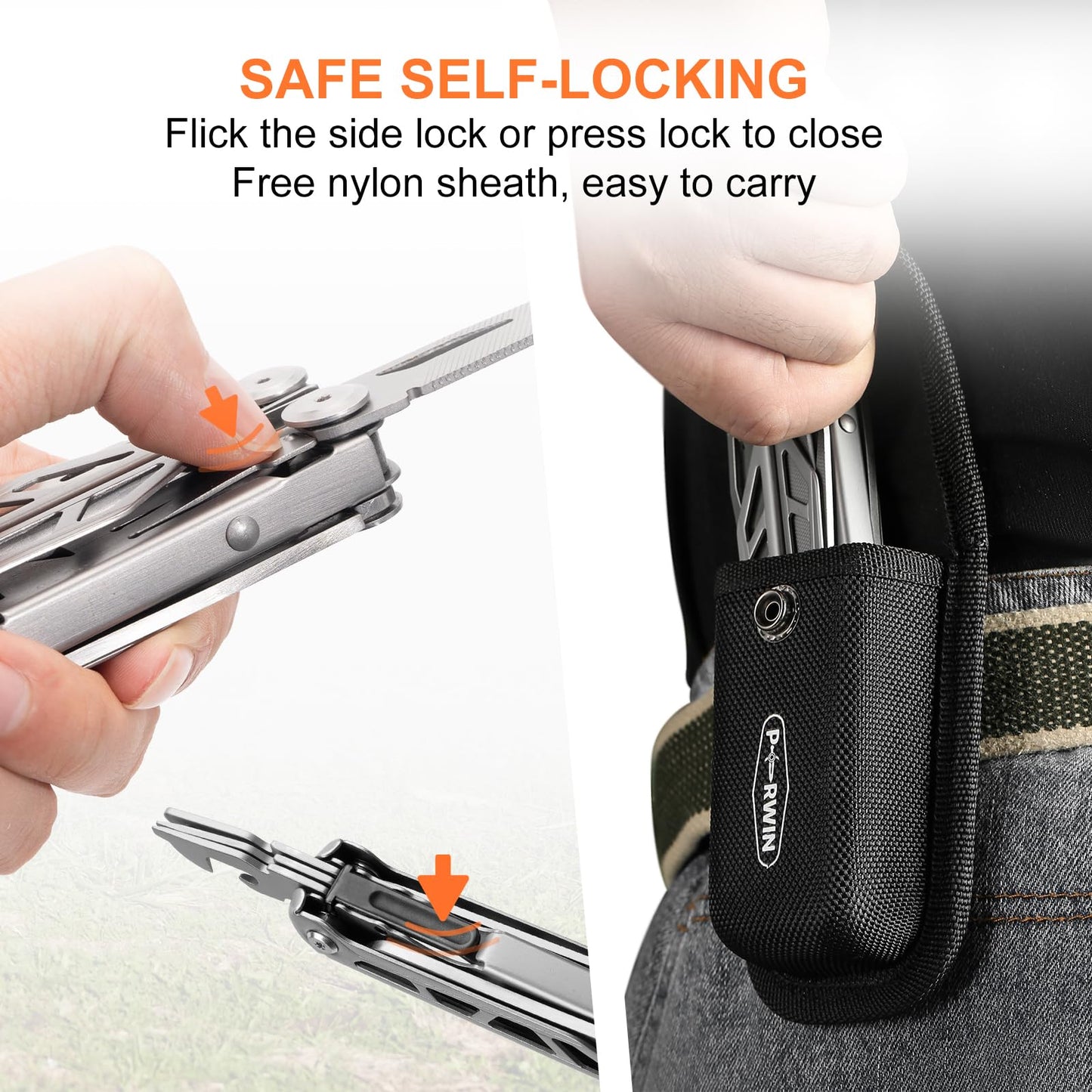 Multitool, 17-in-1 Stainless Steel Multi Tool Pliers with Self-Locking, Pocket Knife, Nylon Sheath, Professional (EDC) Multi-Tool for Survival, Camping and Hunting, Hiking, Simple Repair