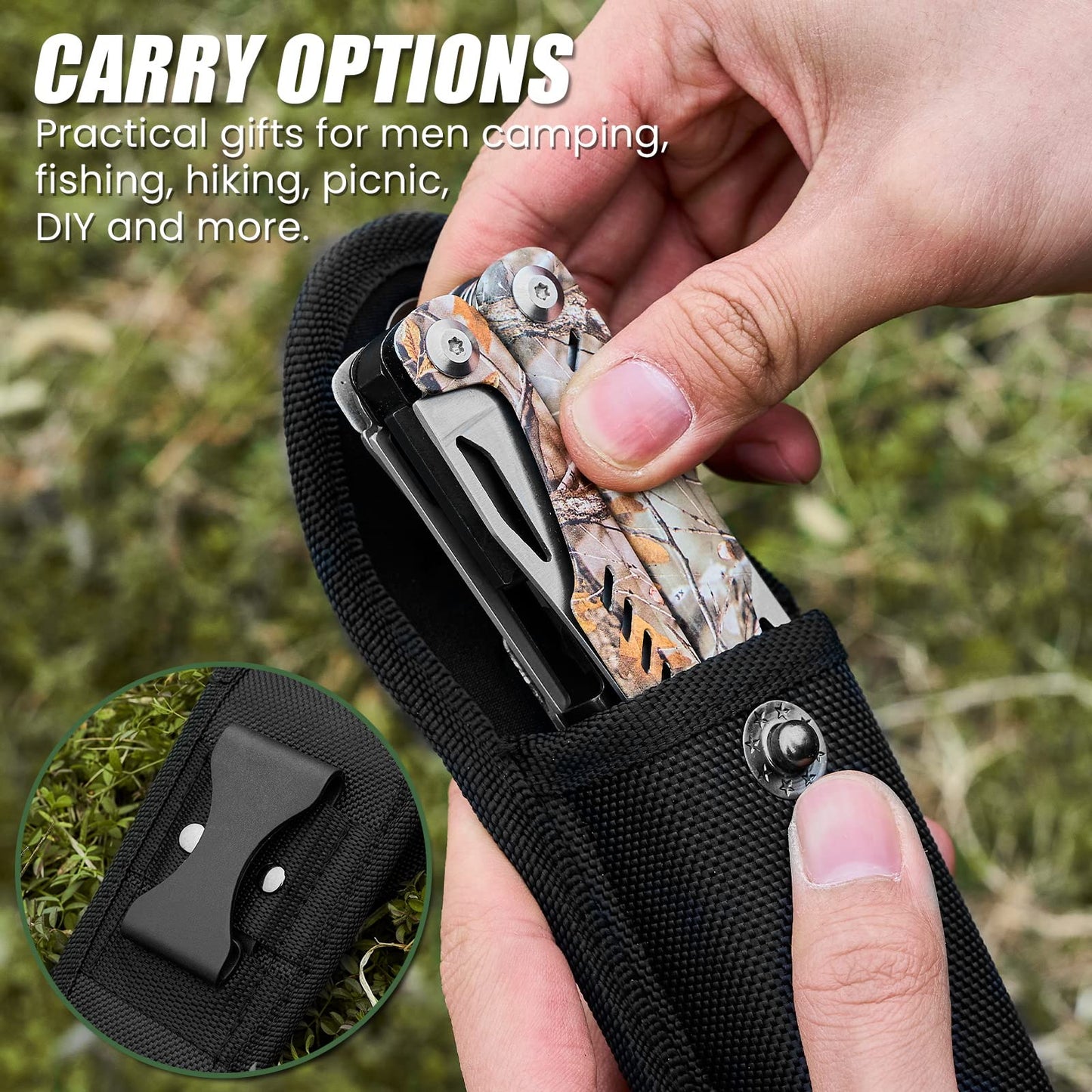 Multitool, 17-in-1 Stainless Steel Multi Tool Pliers with Self-Locking, Pocket Knife, Nylon Sheath, Professional (EDC) Multi-Tool for Survival, Camping and Hunting, Hiking, Simple Repair