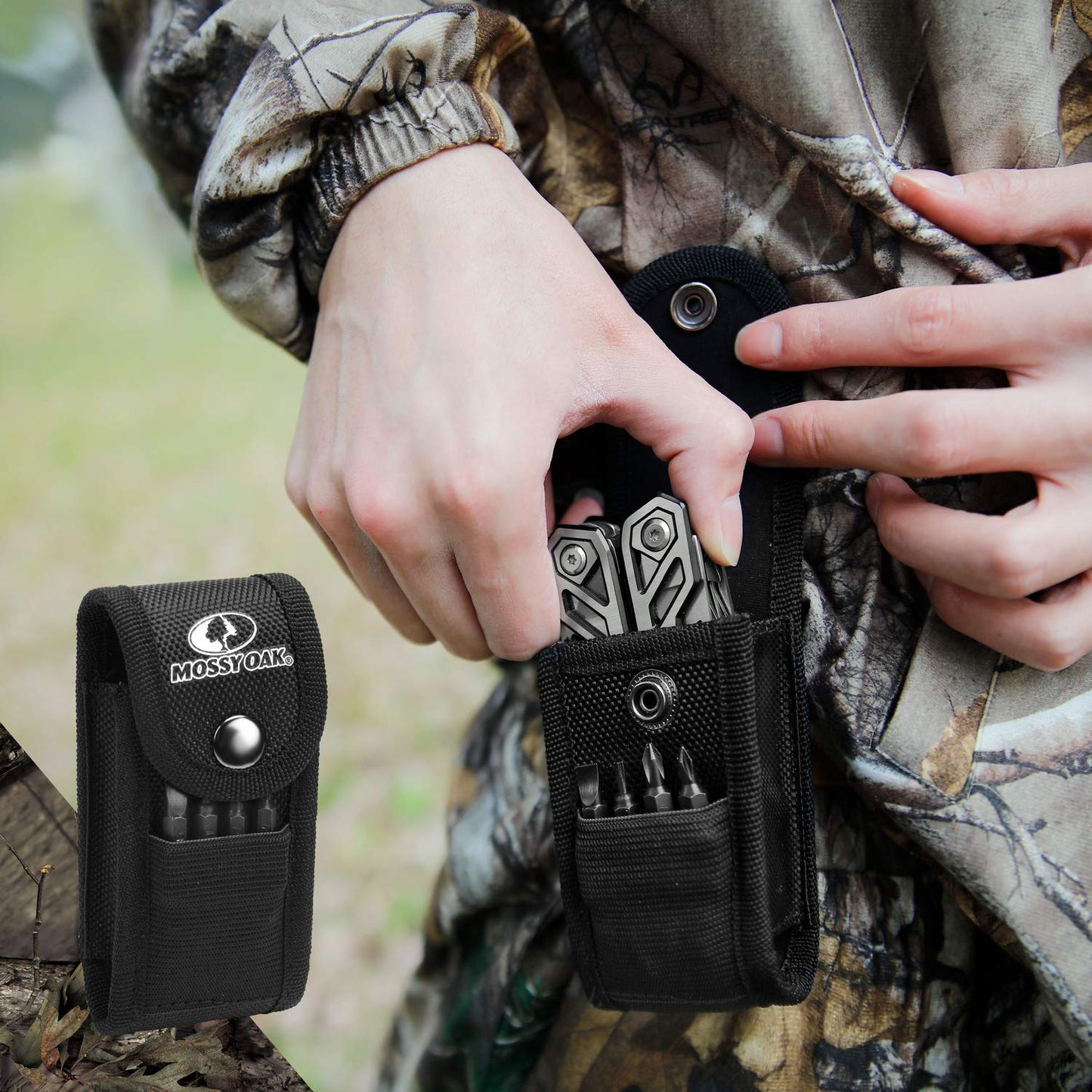 MOSSY OAK Multitool, 20-in-1 Stainless Steel Multi Tool Pliers, Self-locking Pliers with Sheath-Perfect for Outdoor, Survival, Camping, Hiking