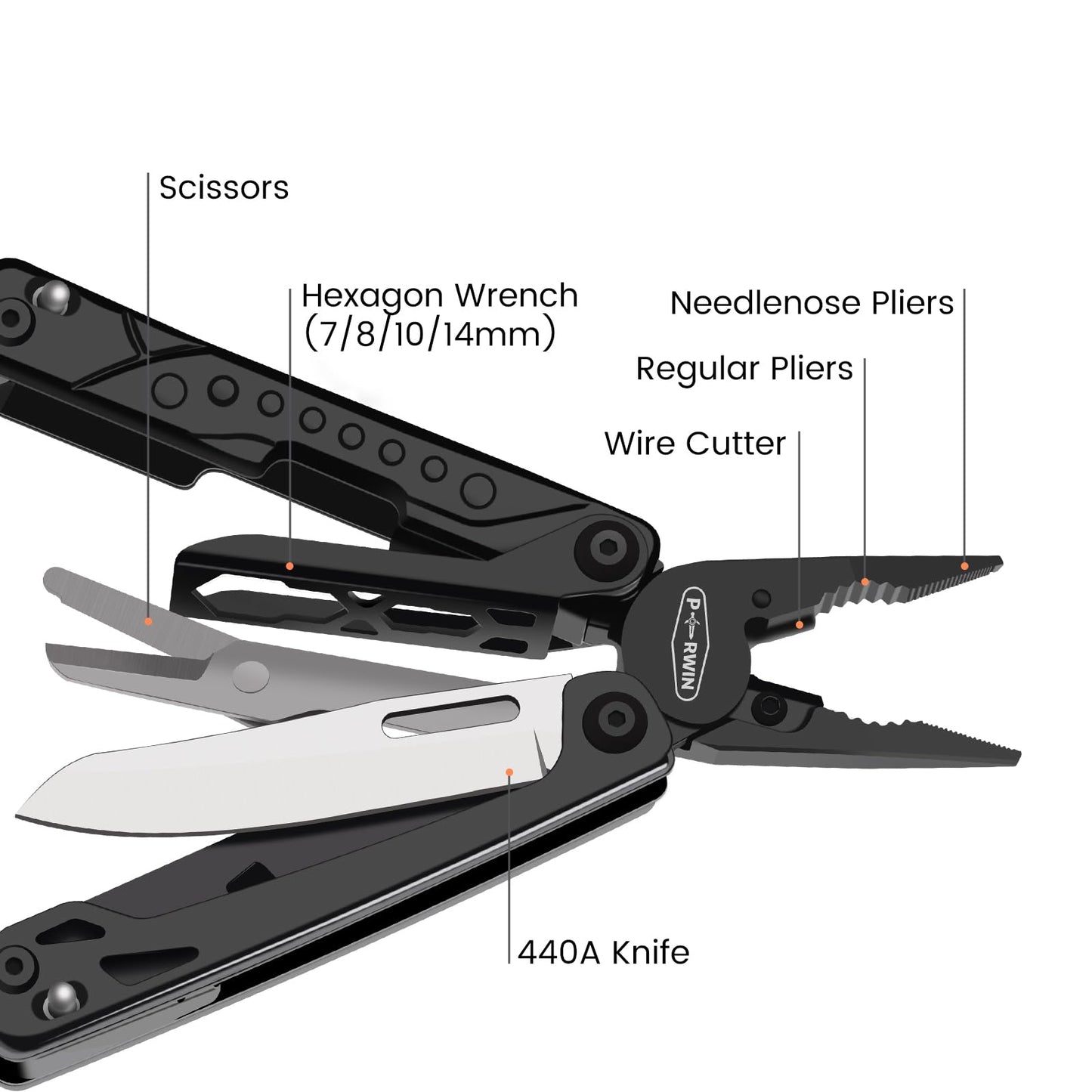 Multitool, 17-in-1 Stainless Steel Multi Tool Pliers with Self-Locking, Pocket Knife, Nylon Sheath, Professional (EDC) Multi-Tool for Survival, Camping and Hunting, Hiking, Simple Repair