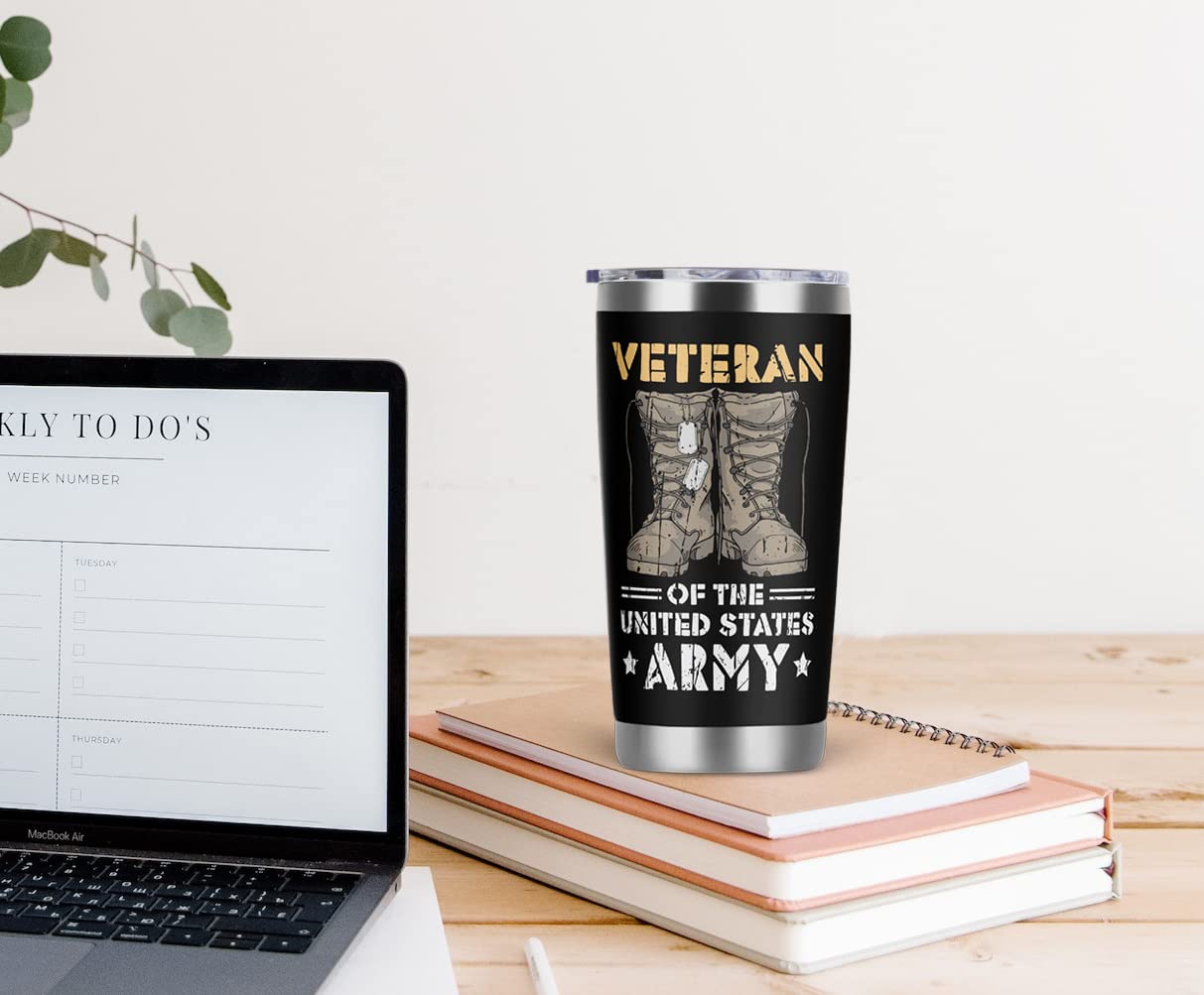 Cosictic Veteran's Day Gift For Veteran, Military Veteran 20 Oz Travel Tumbler, Birthday Christmas Gift For Us Army Veteran Men Grandpa Papa