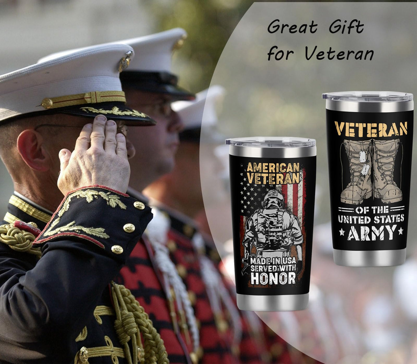 Cosictic Veteran's Day Gift For Veteran, Military Veteran 20 Oz Travel Tumbler, Birthday Christmas Gift For Us Army Veteran Men Grandpa Papa