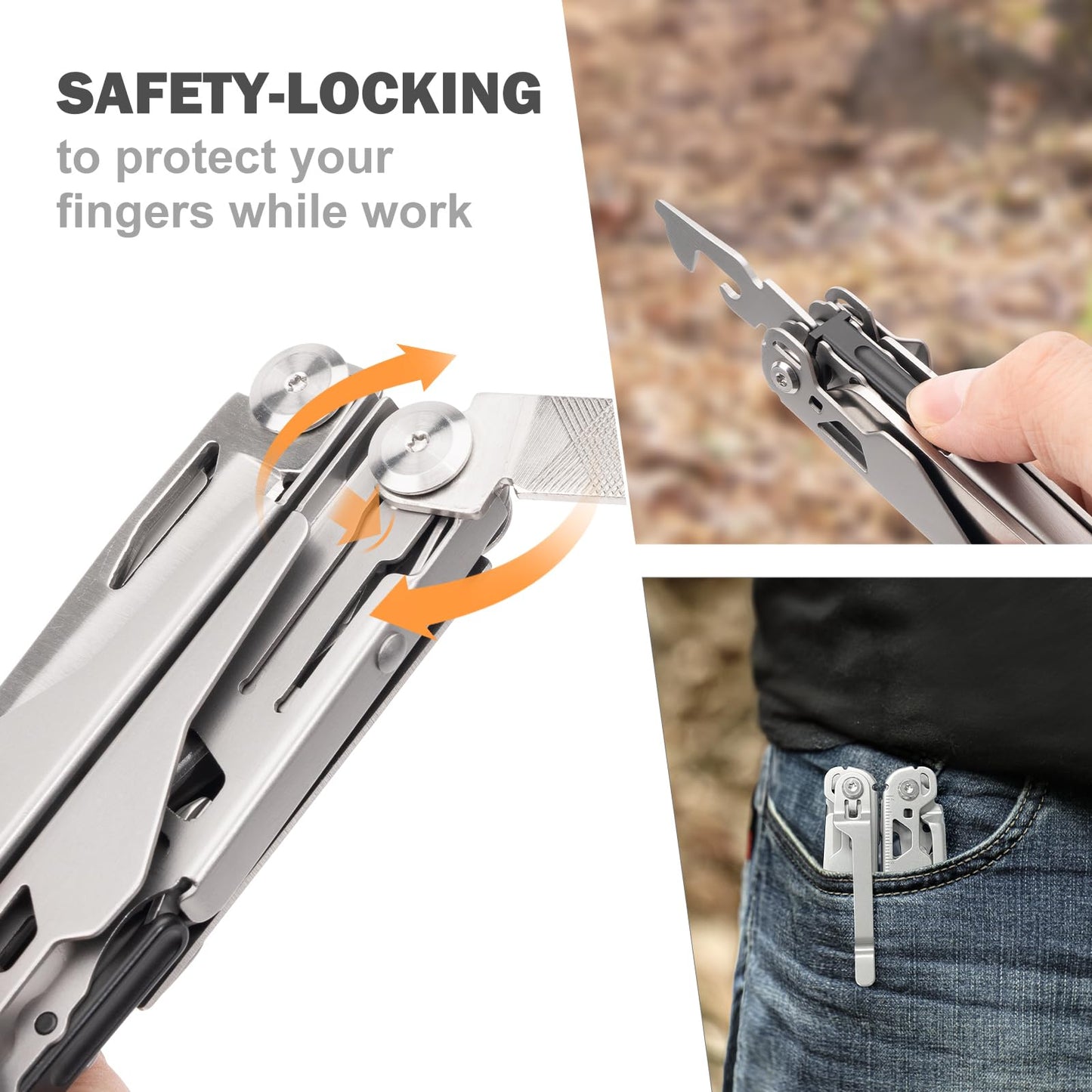 Multitool, 17-in-1 Stainless Steel Multi Tool Pliers with Self-Locking, Pocket Knife, Nylon Sheath, Professional (EDC) Multi-Tool for Survival, Camping and Hunting, Hiking, Simple Repair