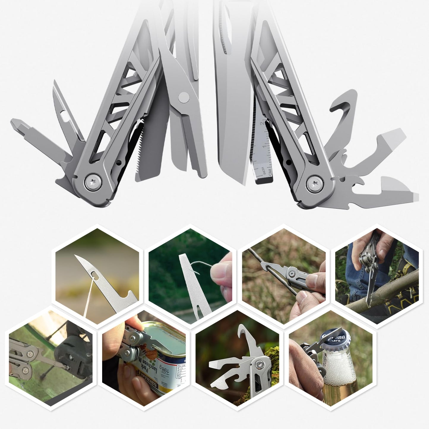 Multitool, 17-in-1 Stainless Steel Multi Tool Pliers with Self-Locking, Pocket Knife, Nylon Sheath, Professional (EDC) Multi-Tool for Survival, Camping and Hunting, Hiking, Simple Repair