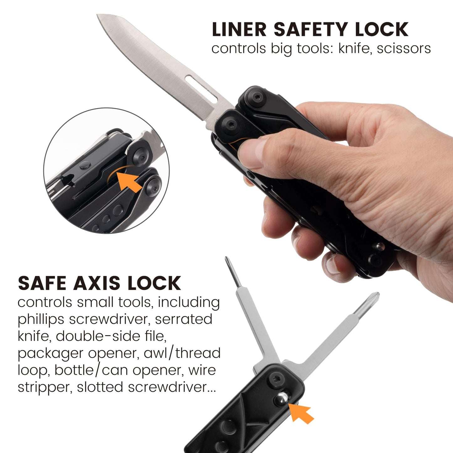 Multitool, 17-in-1 Stainless Steel Multi Tool Pliers with Self-Locking, Pocket Knife, Nylon Sheath, Professional (EDC) Multi-Tool for Survival, Camping and Hunting, Hiking, Simple Repair