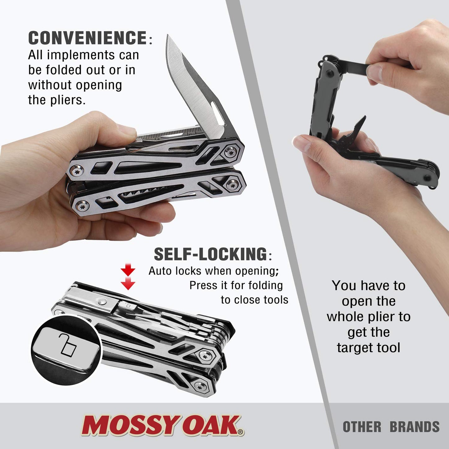 MOSSY OAK Multitool, 20-in-1 Stainless Steel Multi Tool Pliers, Self-locking Pliers with Sheath-Perfect for Outdoor, Survival, Camping, Hiking