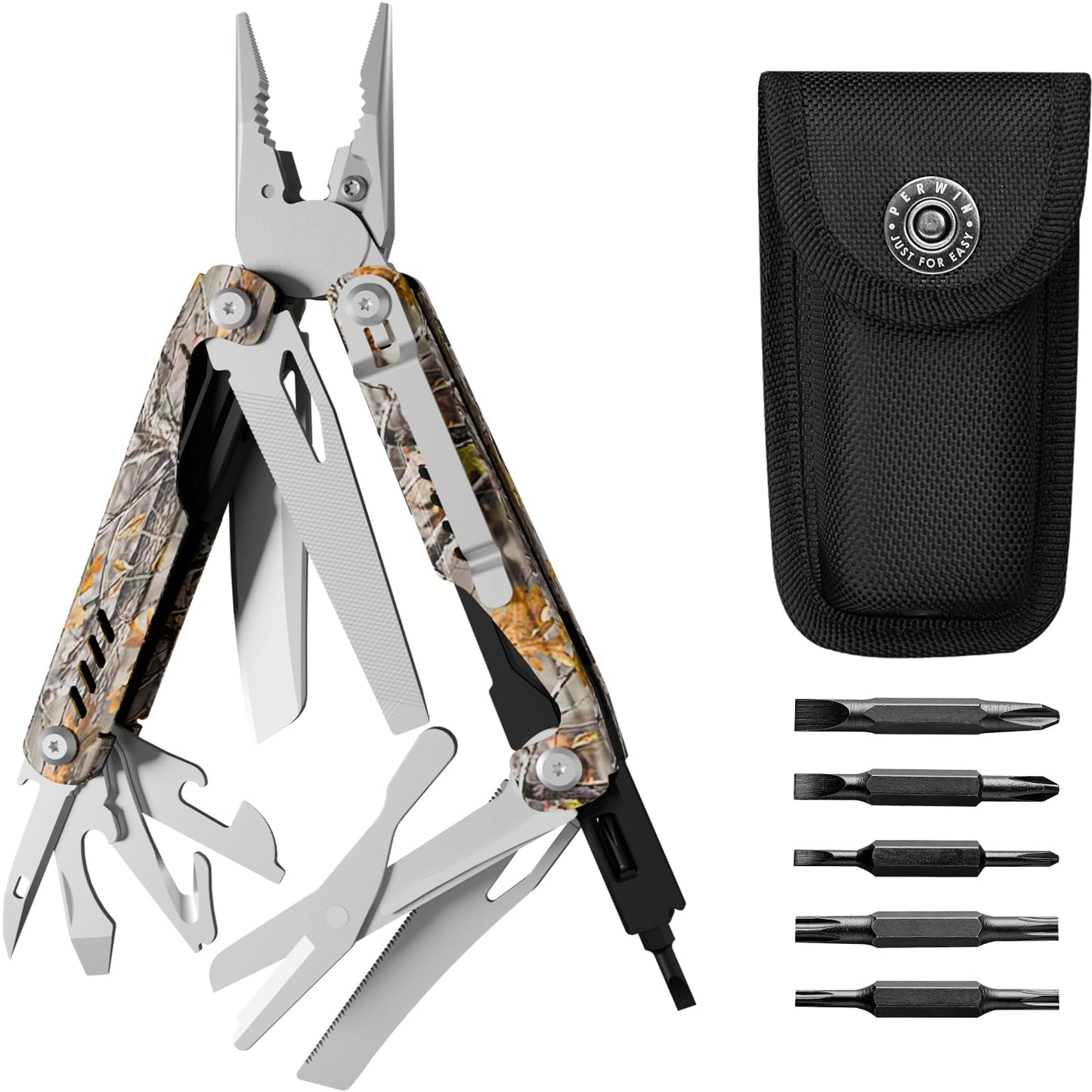 Multitool, 17-in-1 Stainless Steel Multi Tool Pliers with Self-Locking, Pocket Knife, Nylon Sheath, Professional (EDC) Multi-Tool for Survival, Camping and Hunting, Hiking, Simple Repair