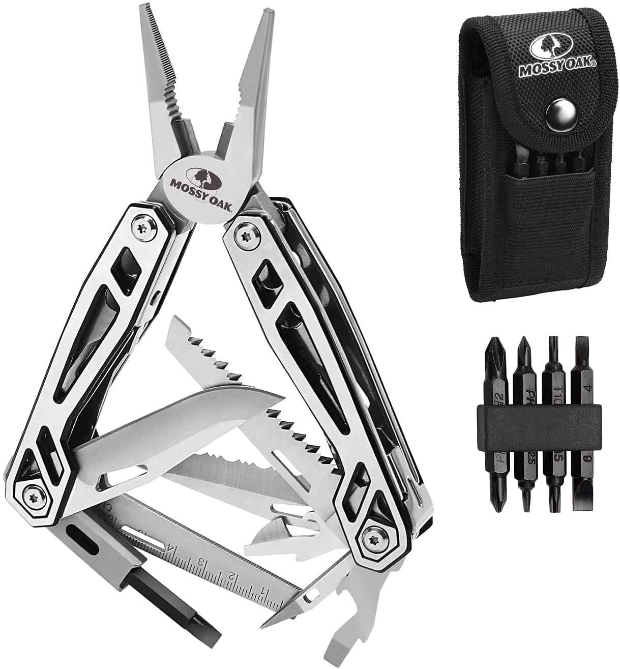 MOSSY OAK Multitool, 20-in-1 Stainless Steel Multi Tool Pliers, Self-locking Pliers with Sheath-Perfect for Outdoor, Survival, Camping, Hiking