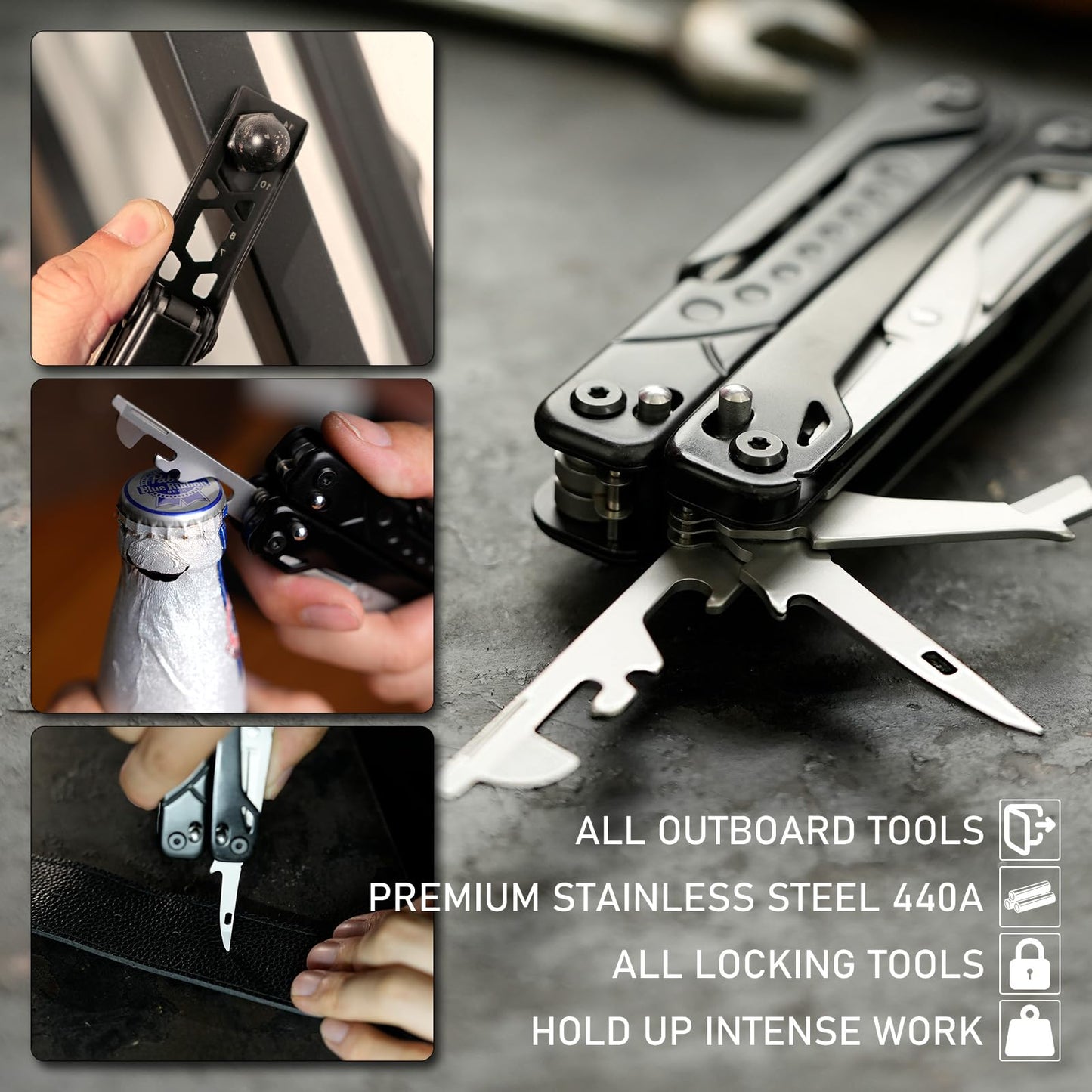 Multitool, 17-in-1 Stainless Steel Multi Tool Pliers with Self-Locking, Pocket Knife, Nylon Sheath, Professional (EDC) Multi-Tool for Survival, Camping and Hunting, Hiking, Simple Repair