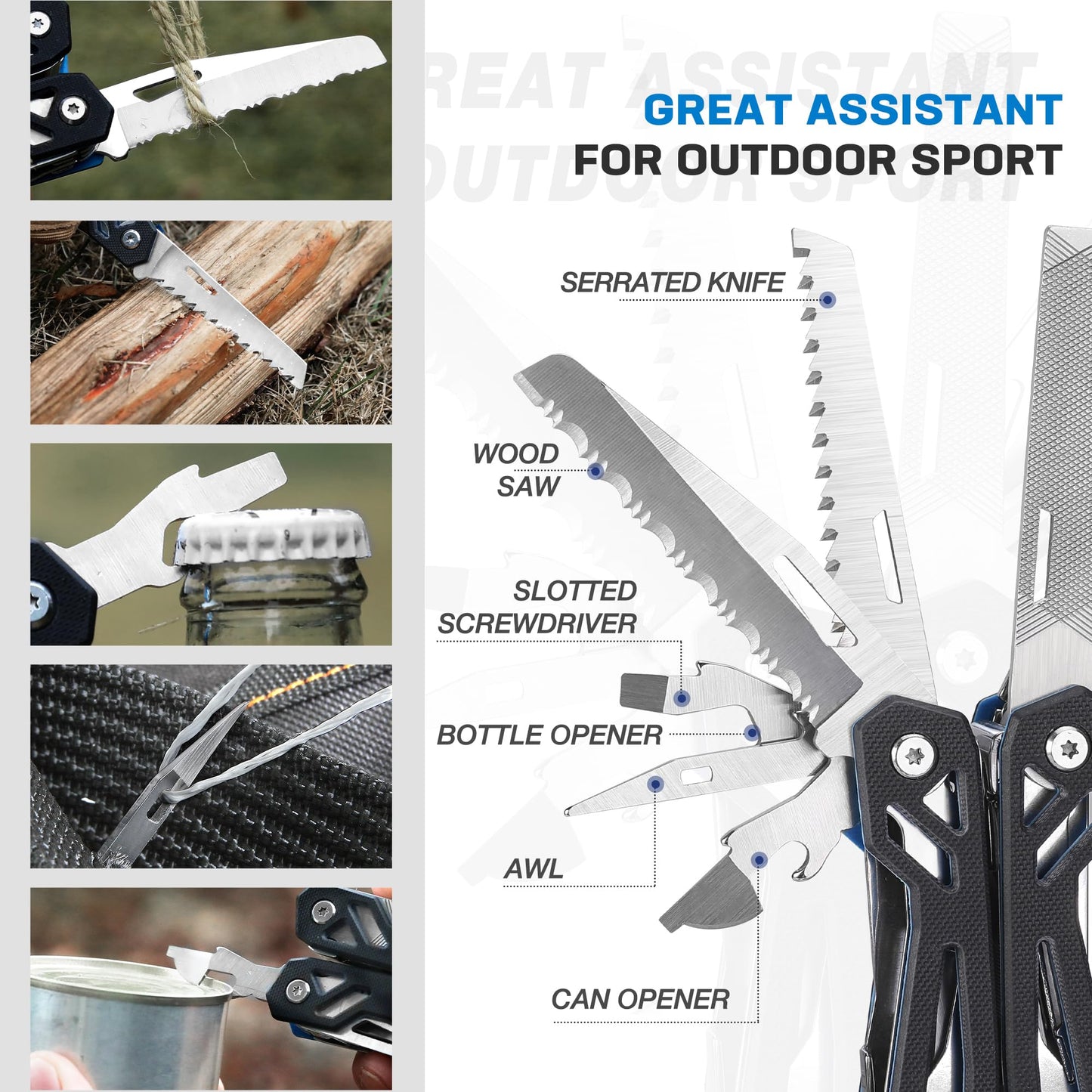 MOSSY OAK Multitool, 20-in-1 Stainless Steel Multi Tool Pliers, Self-locking Pliers with Sheath-Perfect for Outdoor, Survival, Camping, Hiking