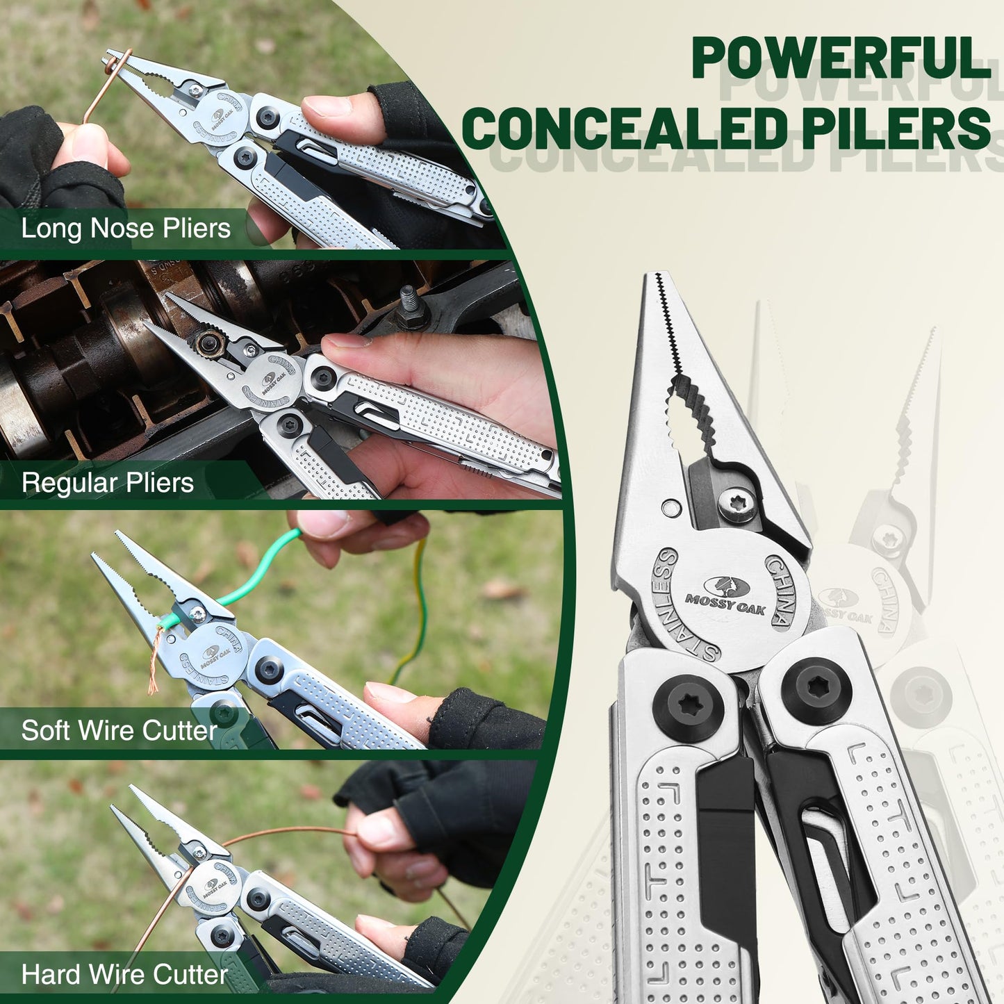 MOSSY OAK Multitool, 20-in-1 Stainless Steel Multi Tool Pliers, Self-locking Pliers with Sheath-Perfect for Outdoor, Survival, Camping, Hiking