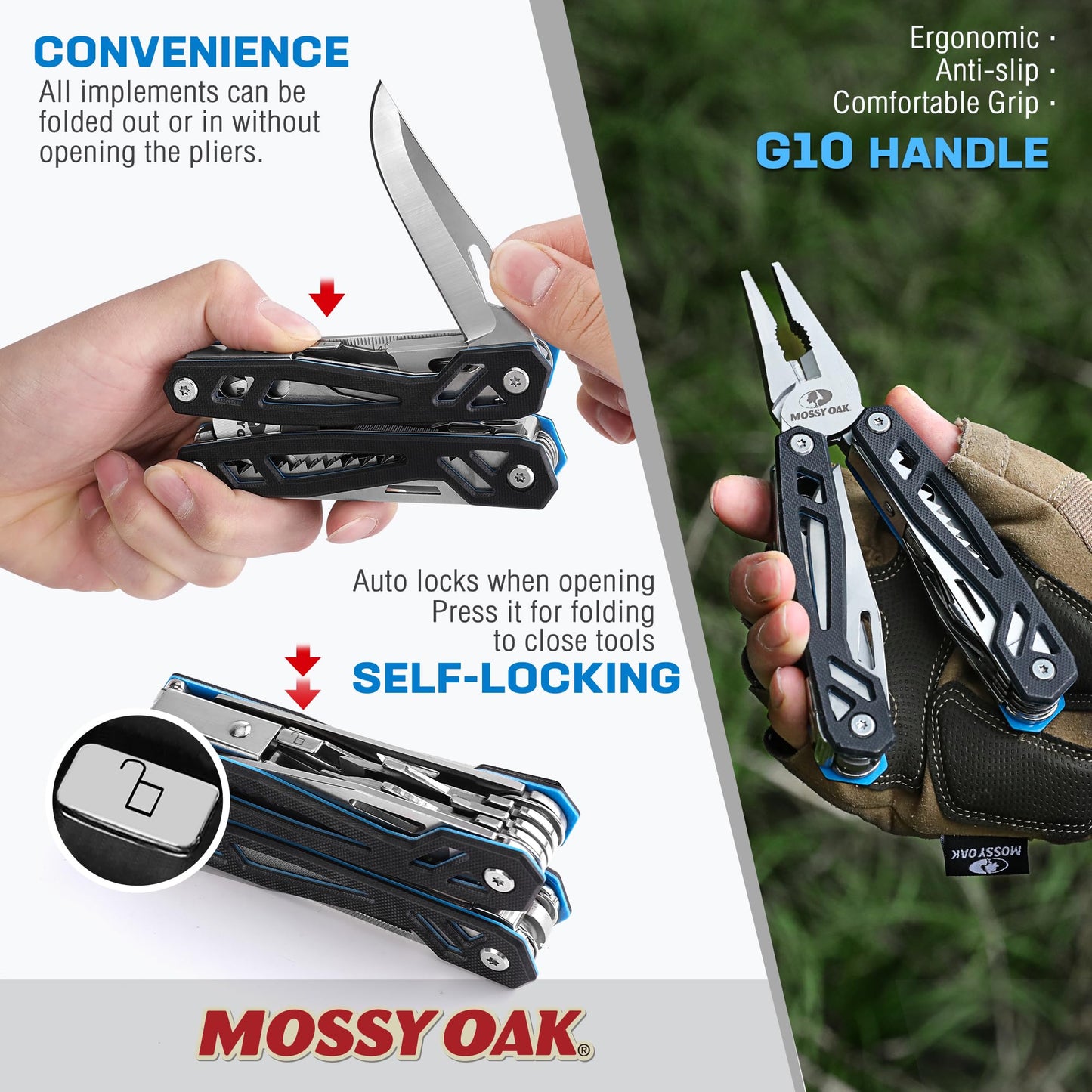 MOSSY OAK Multitool, 20-in-1 Stainless Steel Multi Tool Pliers, Self-locking Pliers with Sheath-Perfect for Outdoor, Survival, Camping, Hiking